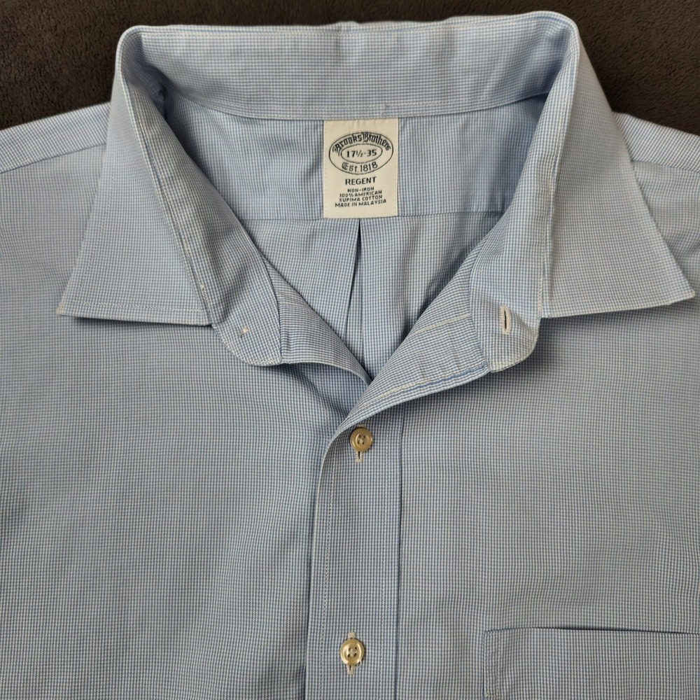 Brooks Brothers Regent Dress Shirt Mens 17 1/2-35 Blue‎ Houndstooth Non-Iron